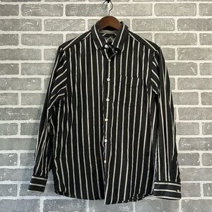 Tommy Bahama Denim Black Stripe Geo‎ Design Button Down Long Sleeve Shirt Sz Med